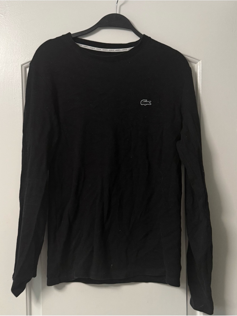 Lacoste Black Long-Sleeve Crewneck with Embroidered Croc